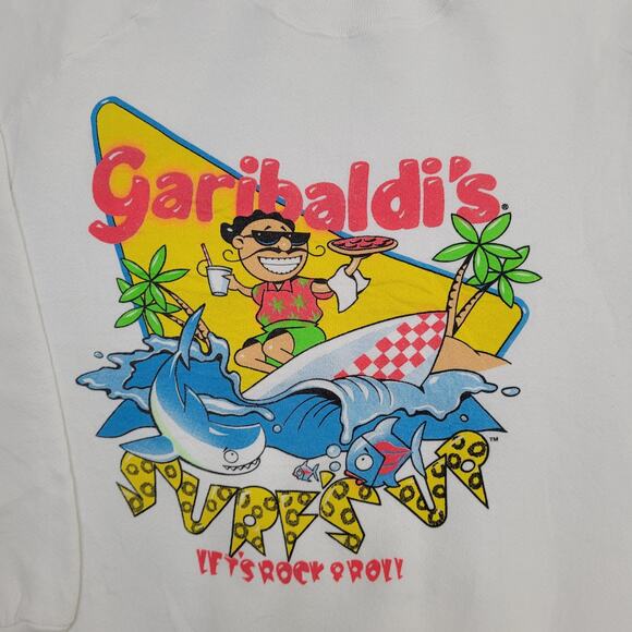 Vintage 80s Pizza Surfer Sweatshirt XL 22x25 Garibaldi - Picture 12 of 15